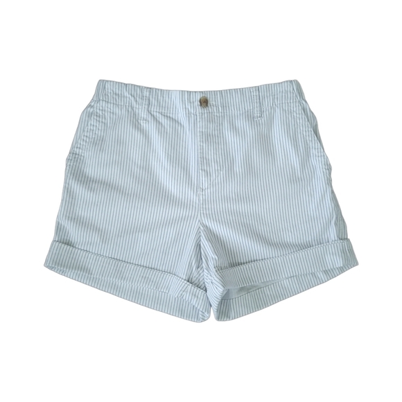 Old Navy High-Waisted OGC Chino Shorts Women's M Blue & White Stripe 4" Inseam - Picture 2 of 8